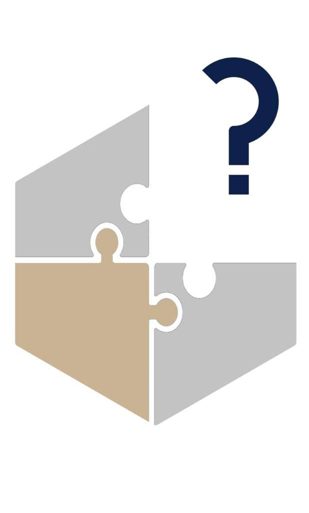 Grafisches Puzzle mit fehlendem Teil und Fragezeichen – symbolisiert Unklarheit bei Unternehmensnachfolge